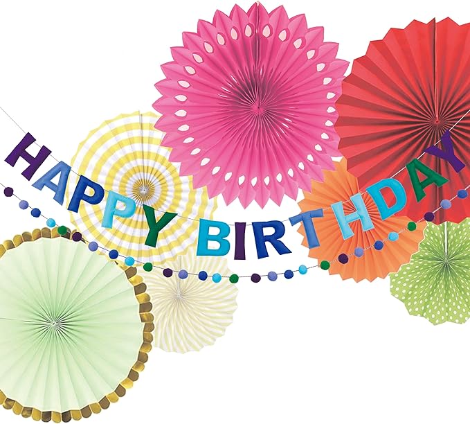 2 PCS Pre-Strung 3D Felt Happy Birthday Banner - Reusable Blue and Green Happy Birthday Decorations Sign,Handmade Wool Felt Ball Garland, Pom Pom Garland, Party Decor, Photo Prop