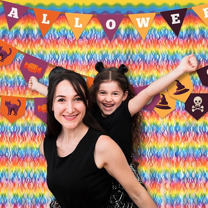 4 Pack Dark Rainbow Fringe Curtain Backdrop 3.2Ft x 8.2Ft Metallic Tinsel Foil Fringe Streamers Background for Photo Booth Mother's Day, Easter, Carnival, Birthday, Wedding Party Decoration