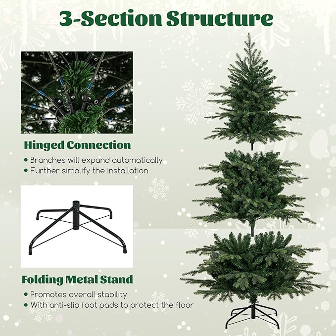 GOFLAME 6FT Prelit Artificial Christmas Tree, Hinged Xmas Tree with 714 PE & PVC Branch Tips, 260 LED Lights, 11 Lighting Modes, Remote, Holiday Decoration Tree with Timer, Adjustable Brightness