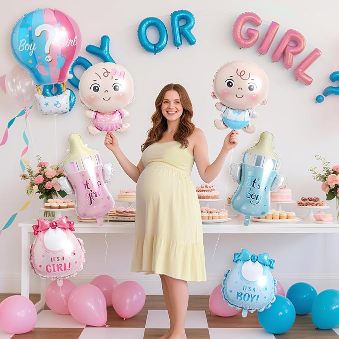 Gender Reveal Decorations, Baby Boy or Girl Gender Reveal Balloon Set Includes Pink and Blue Foil Balloons for Baby Shower Decorations Baby Party Supplies 7 Pcs