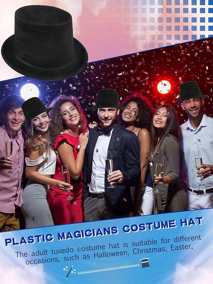 30 Pack Adult Black Top Hats Bulk Plastic Magician Top Hat Dress Top Hat for Men Women Masquerades Party Supplies