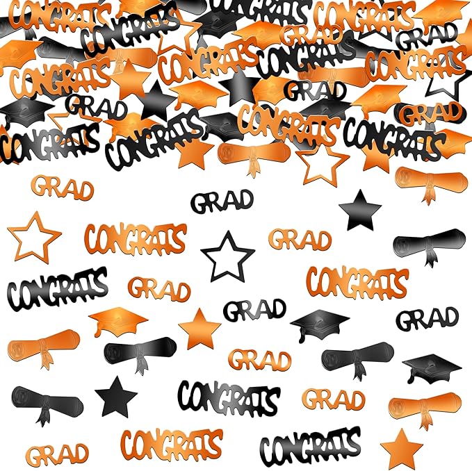 KatchOn, Congrats Grad Graduation Confetti 2025 - Pack of 1000 | Orange and Black Class of 2025 Decorations | Grad Confetti for Orange and Black Graduation Decorations 2025