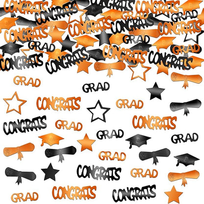KatchOn, Congrats Grad Graduation Confetti 2025 - Pack of 1000 | Orange and Black Class of 2025 Decorations | Grad Confetti for Orange and Black Graduation Decorations 2025