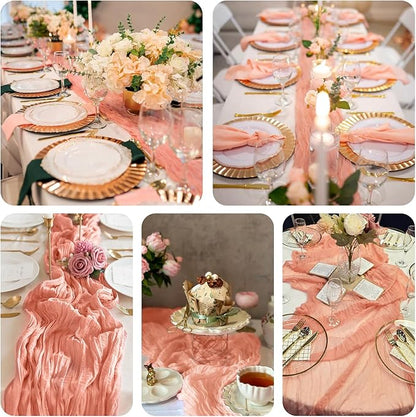 10 Pack Coral Peach Cheesecloth Table Runner 10FT Sheer Coral Cheese Cloth Table Runners Boho Gauze 120 Inches Table Decorations for Wedding Bridal Baby Shower Fall Thanksgiving Decor