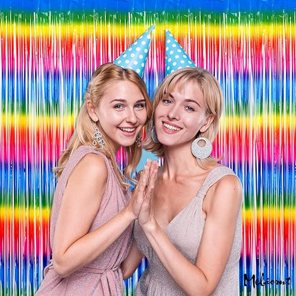 4 Pack Dark Rainbow Fringe Curtain Backdrop, 3.2Ft x 8.2Ft Metallic Tinsel Foil Fringe Streamers Background for Photo Booth Birthday Wedding Baby Shower Carnival Easter Mother’s Day Party Decorations