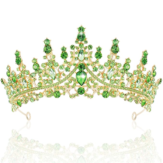TOBATOBA Light Green Tiaras and Crowns for Women, Rhinestone Princess Tiara, Crystal Crown Royal Queen Crown for Women, Quinceanera Headpieces for Birthday Prom Pageant Halloween