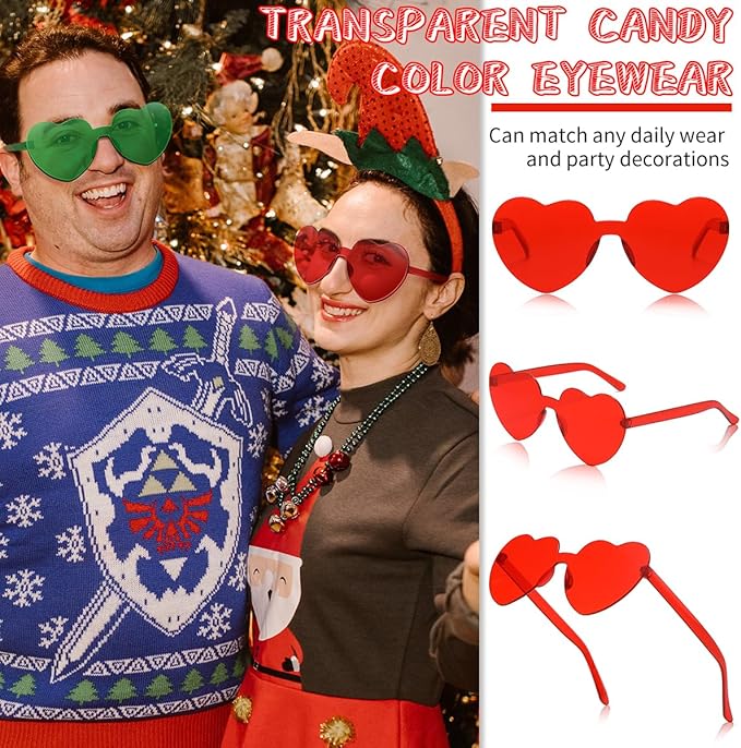 12/20/24 Pairs Heart Sunglasses for Women Men, Trendy Heart Shaped Rimless Transparent Sunglasses, Bachelorette Party
