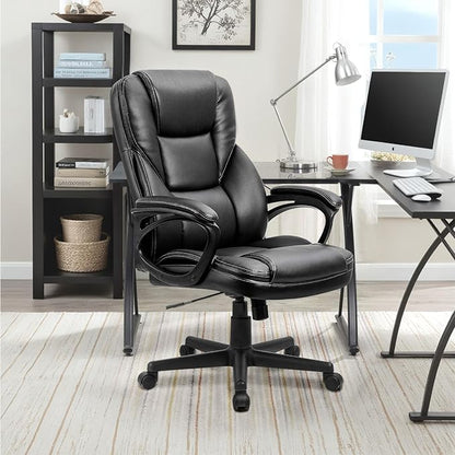 Furmax Office Executive Chair High Back Adjustable Managerial Home Desk Chair, Swivel Computer PU Leather Chair with Lumbar Support (1, Black)