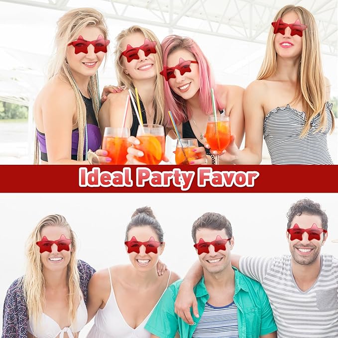 10/20/30/40 Pack Star Sunglasses Rimless Transparent Pentagram Shaped Sunglasses Bulk Party Favor Glasses for Women (10, Red)