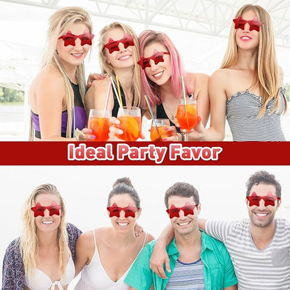10/20/30/40 Pack Star Sunglasses Rimless Transparent Pentagram Shaped Sunglasses Bulk Party Favor Glasses for Women (20, Red)
