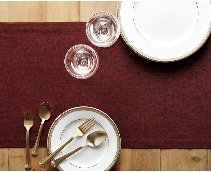 Solino Home Linen Table Runner 72 Inches Long - Athena, 100% Pure Linen Red Garnet Dining Table Runner 14 x 72 Inch for Fall, Autumn, Christmas, Holiday, Winter, New Year