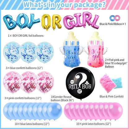 124 Pcs Gender Reveal Decorations Kit, Party Supplies With 36'' Balloon, Boy OR Girl Foil Balloon, Paper Pompoms, Tablecloth, Photo Props