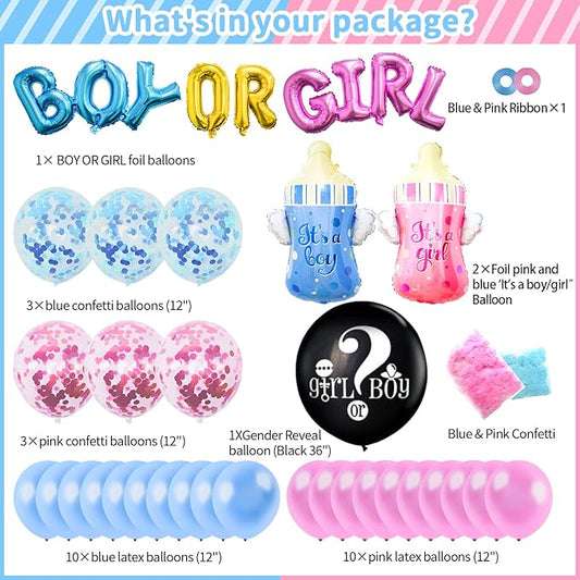 124 Pcs Gender Reveal Decorations Kit, Party Supplies With 36'' Balloon, Boy OR Girl Foil Balloon, Paper Pompoms, Tablecloth, Photo Props
