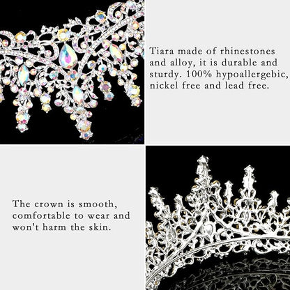 COCIDE Silver Tiara and Crown for Women Crystal Queen Crowns Princess Rhinestone Tiaras for Girl Bride Wedding Hair Accessories for Bridal Birthday Party Prom Halloween Costume Cosplay