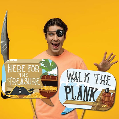 Pirate Photo Booth Props - 41-pc Photobooth Kit with 8 x 10-Inch Sign, 60 Adhesive Pads, 45 Sticks - Pirate Props - Nautical Photo Booth Props - Pirate Ship Props