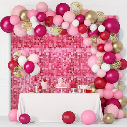 48 PCS Deep Pink Shimmer Wall Backdrop, Laser Square Sequin Photo Backdrops Panel, Glitter Wall Background for Birthdays, Weddings, Halloween, Engagements, Disco Bachelorette Party Decoration (6x8FT)