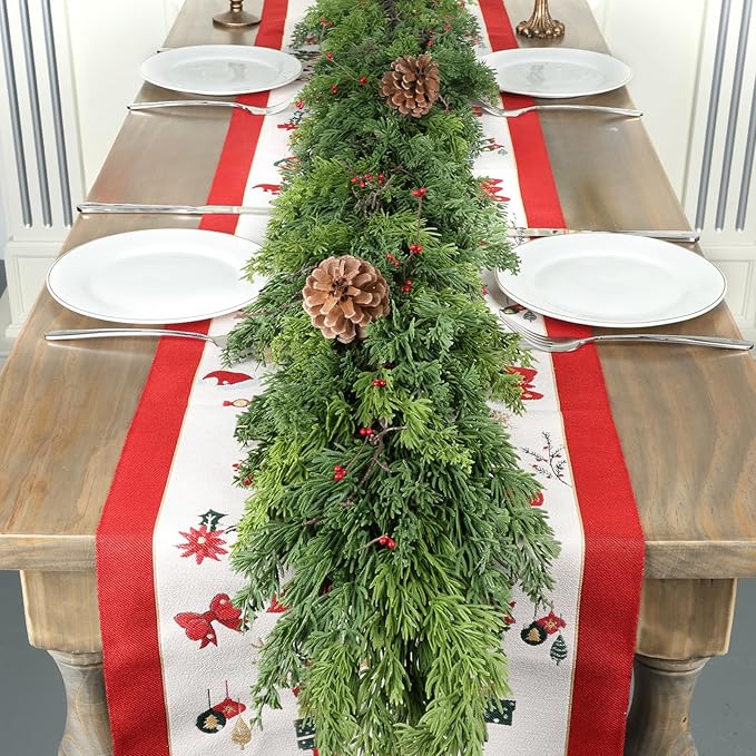 6 Ft Real Touch Christmas Garlands with Pine Cone,Thick and Lush，Bendable guirnaldas navideñas, Lifelike Pine Cedar Garland, Christmas Garland for Mantle,Indoor Outdoor Christmas Decorations