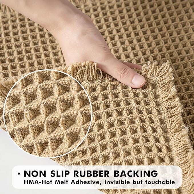 MIULEE Set of 2 Waffle Bathroom Rugs, Boho Bath Rugs Non Slip Washable, Super Absorbent Bath Mats, Ultra Soft Rubber Backed Shower Mats for Bathroom Floor, Tub and Shower, Brown, 17x24 Inch