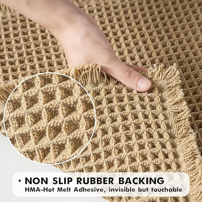 MIULEE Set of 2 Waffle Bathroom Runner Rugs, Boho Bath Rugs Non Slip Washable, Super Absorbent Runner Bath Mats, Rubber Backed Shower Mats for Hallway Bedroom Laundry Room, Brown, 2'x4'(24x48 Inch)