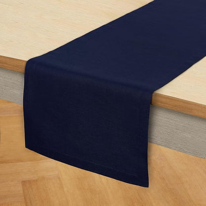 Solino Home Linen Navy Blue Table Runner 36 Inches - 100% Pure Linen Small Table Runner 14 x 36 Inch Ideal for Dresser and Coffee Tables - Fall, Autumn, Christmas, Holiday, Winter, New Year - Fete