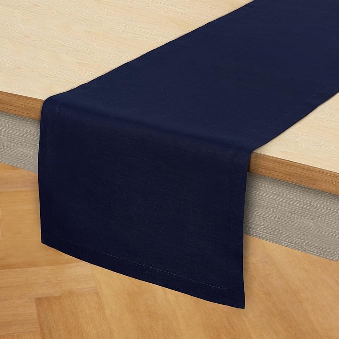 Solino Home Linen Navy Blue Table Runner 72 Inches Long - 100% Pure Linen 14 x 72 Inch Table Runner for Dining, Fall, Autumn, Christmas, Holiday, Winter, New Year - Fete