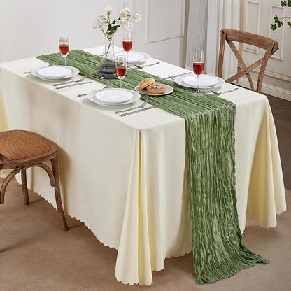 6 Pack Sage Green Cheesecloth Table Runner 10FT Long Boho Gauze Table Runner Rustic Sheer Runner for Wedding Bridal Baby Shower Birthday Party Table Decor Thanksgiving Christmas Decorations