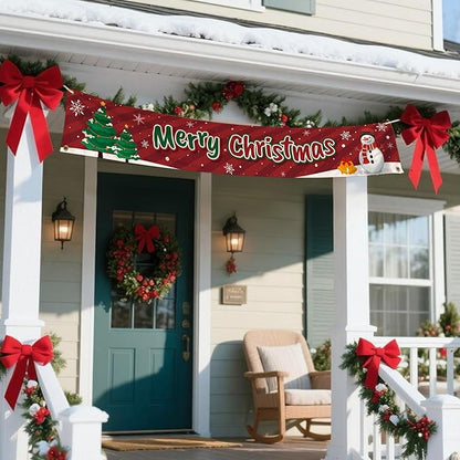 HOOSUN Christmas Decorations Outdoor Indoor,138 x 20 Inch Merry Christmas Banner for Outside,Large Xmas Tree Snowman Banners Yard Fence Decorations,Xmas Decor Banner for Fence,Proch,Wall,Party