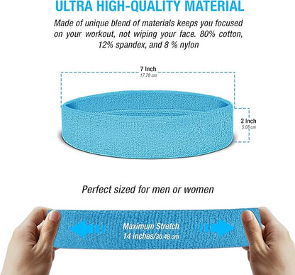 Suddora Workout Headband for Men and Women, Moisture-Wicking Athletic Sweatband, Lightweight Cotton Terry Cloth Bands for Basketball, Tennis, Football, Gym, Running, Cosplay & Costumes
