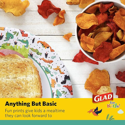 Glad Bowls, Paper, 12 Ounce | Dinosaur Theme | Disposable | With Lids | 40 Count