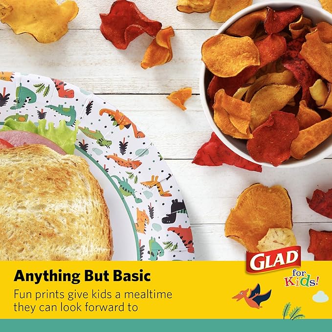 Glad for Kids Dinosaurs Paper Snack Bowls with Lids - Disposable Snack Cups with Lid, Dinosaur Party - Heavy Duty Disposable Microwavable Paper Bowls for Soup, Ice Cream - 120 Count, Glad Snack Cups