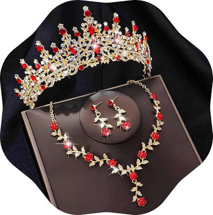 Kamirola Tiaras and Crowns for Women,Tiaras Earrings Necklace, Crystal Bridal Jewelry Set (TR48)