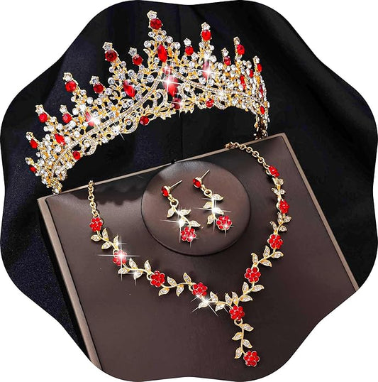 Kamirola Tiaras and Crowns for Women,Tiaras Earrings Necklace, Crystal Bridal Jewelry Set (TR48)