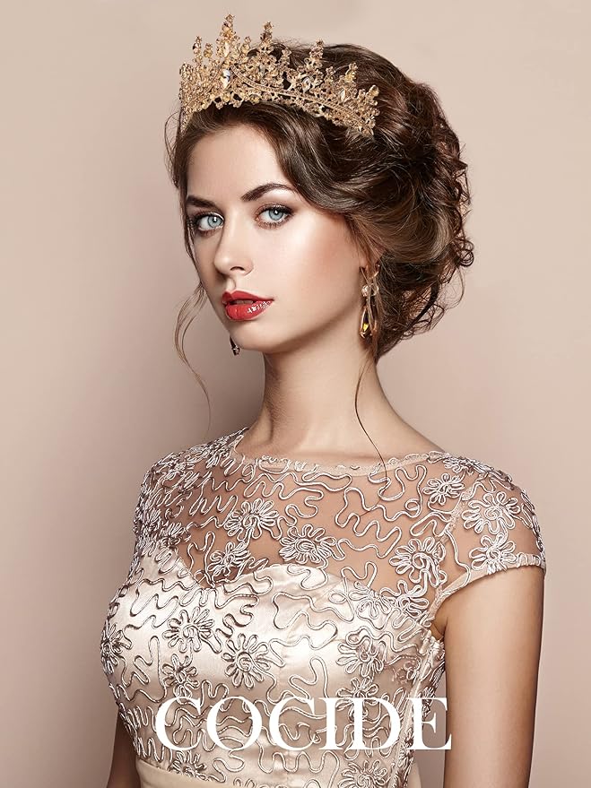 COCIDE Gold Tiara and Crown for Women Crystal Queen Crown Princess Rhinestone Tiara for Girl Bride Wedding Hair Accessories for Bridal Birthday Party Prom Halloween Costume Cosplay