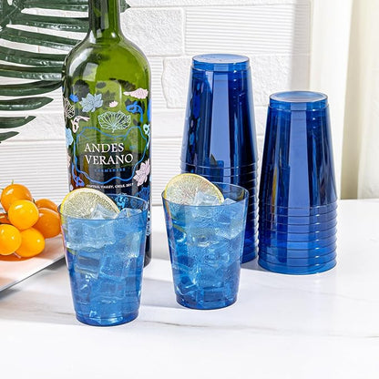 DaYammi 100 Pack Clear Blue Plastic Cups 10 Oz, Blue Cups for Party Disposable Wine Glasses Heavy Duty Disposable Tumblers Drinking Cocktail Glasses for Wedding Hanukkah Christmas