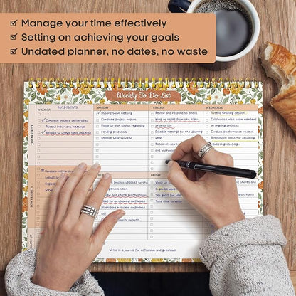 Taja Weekly To Do List Notepad with 52 Undated Sheets（8.5"×11"）- Weekly Desk Planner for Women & Man, Work and Home - 1 Pack Sunshine Field