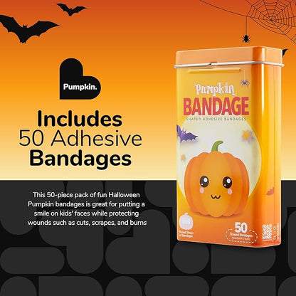 BioSwiss Kids Bandages, Halloween Pumpkin Shaped Self Adhesive Bandage Set, Latex Free, Sterile Wound Care, 50 Count