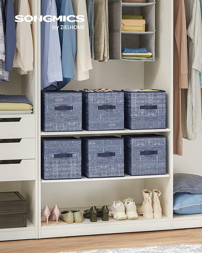 SONGMICS Storage Cubes, 11-Inch Non-Woven Fabric Bins with Double Handles, Set of 6, Closet Organizers for Shelves, Foldable, for Clothes, Misty Blue UROB026I01