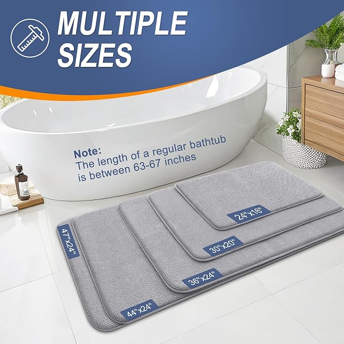 OLANLY Thick Memory Foam Bath Mat Rug 70x46, Extra Soft Absorbent Bathroom Rug, Quick Dry Bath Mats, Non-Slip, Machine Washable Carpet for Bathroom, Tub and Shower, Home Decor Accessories, Grey