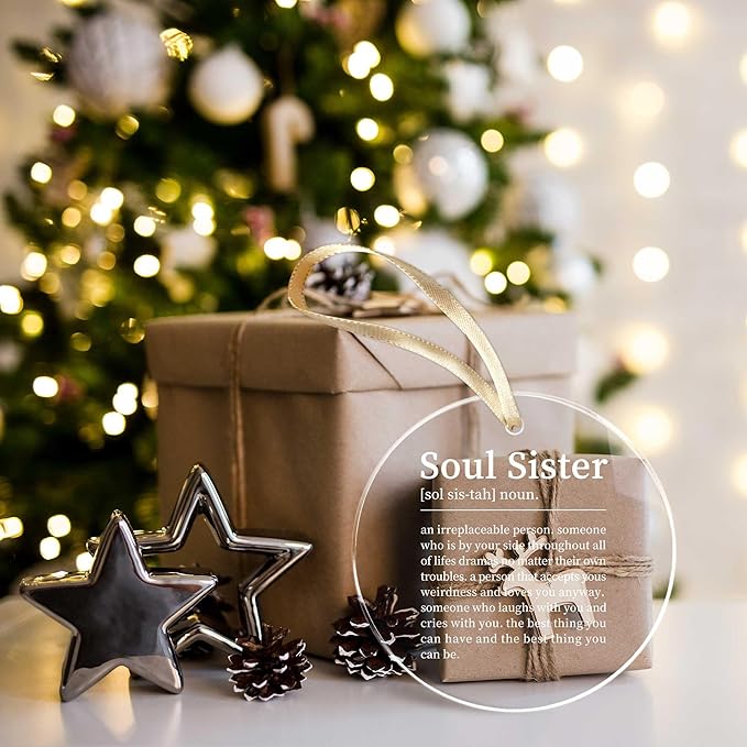 Best Friend Christmas Ornament for Soul Sisters,Soul Sister Friendship Gifts for Women Sisters Best Friends Bestie BBF,Acrylic Friendship Coworker Ornament Gift for Christmas Decoration Birthday Ideas
