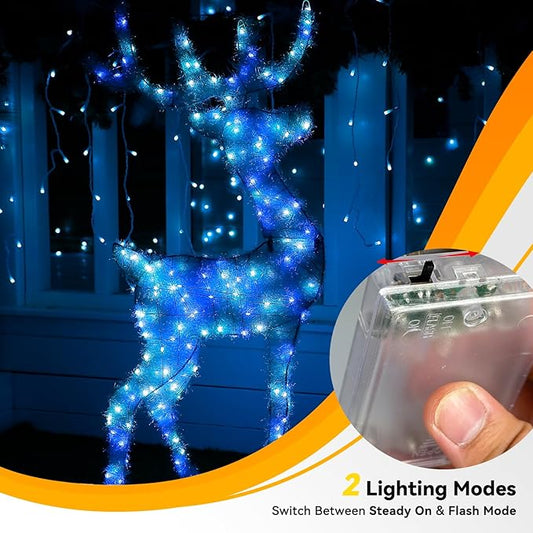 4 Pack 240LED Christmas Fairy Lights Battery Operated - 20FT Twinkle Lights with 2 Lighting Modes Indoor, Waterproof Led Fairy String Lights for Bedroom, Classroom, Dorm, DIY Decor, Blue & White