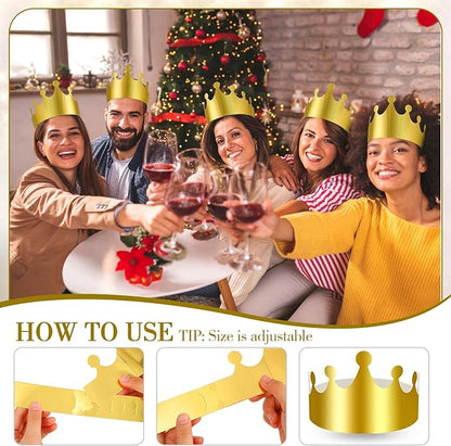 Crtiin 100 Pcs Gold Paper Crowns Birthday Party Bulk for Adults Classroom Students Hat Supplies Favors (Elegant Style)