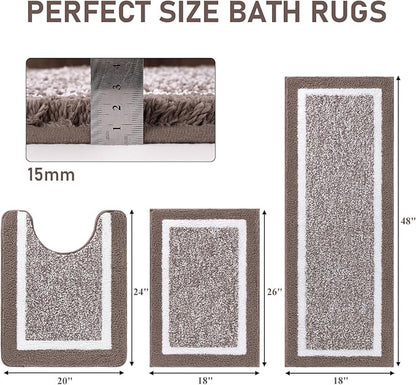 Pauwer 3 Piece Plush Bath Mat Set, Non Slip Shaggy Bathroom Mats with U-Shaped Contour Toilet Mat for Bedroom Living Room