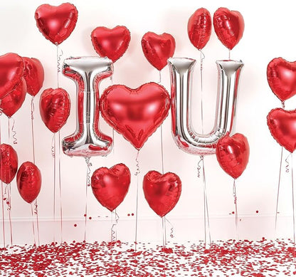 Red Heart Shaped Balloons Silver I LOVE YOU Valentine Balloons for Valentines Day Bridal Shower Wedding Party Decorations