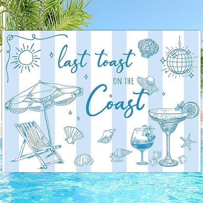 Last Toast on The Coast Backdrop 7 x 5 Ft Summer Beach Photography Background Banner Blue Champagne Bachelorette Party Photo Prop for Bachelorette Bridal Shower Engagement Party Decor