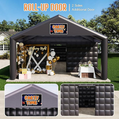 SPECRAFT 39x20x14 FT Large Inflatable Nightclub with Additional Gazebo, 2 Sides Escape Doors Inflatable Tent for Parties, Party Tent for Birthday Party/Outdoor Events