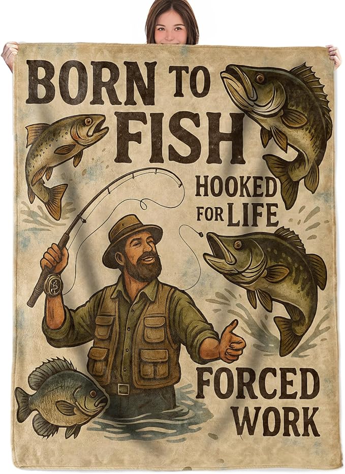 Fishing Lover Throw Blanket Gifts for Boys Girls Kids Adults, Fisherman and Bass Flannel Blankets for Travel Sofa Living Room Decor 60"X80"