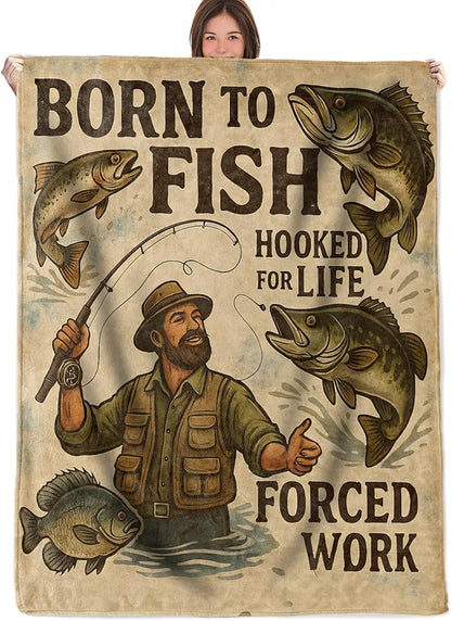 Fishing Lover Throw Blanket Gifts for Boys Girls Kids Adults, Fisherman and Bass Flannel Blankets for Travel Sofa Living Room Decor 40"x50"