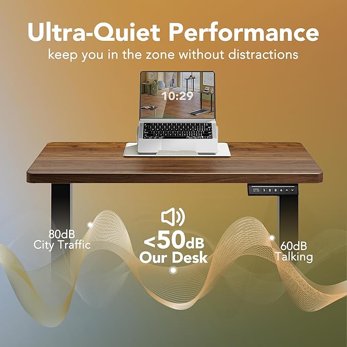 HUANUO Electric Standing Desk,48" x 24" Height Adjustable Desk, 4 Memory Height Settings, Sit to Stand Up Desk for Home Office, with Headphone Hook, Cable Manager, Walnut