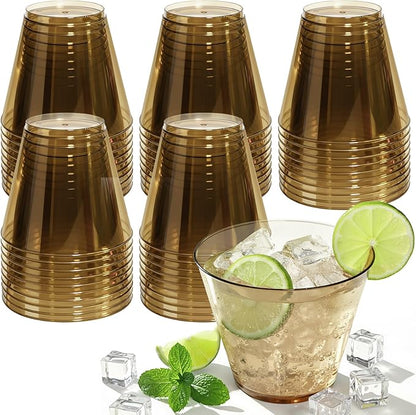 150 Pack Plastic Cups 9 oz Brown Clear Plastic Cups for Cocktail Fancy Disposable Cup for Party Stemless Wine Glasses for Wedding Thanksgiving Christmas Party Graduation
