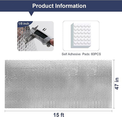 Double Reflective Bubble Foil Insulation Foam, 47IN X 15FT Aluminum Foil Thermal Insulation Radiant Barrier for Windows, Garage Door, RV, Roof
